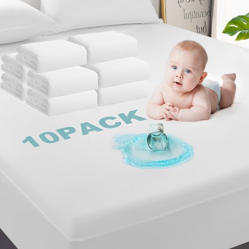 Image of GRT 10 Pack 100% Waterproof Mattress Protector Twin Size, Breathable & Noiseless Waterproof Mattress Cover Fitted Deep Pocket from 5 inch to 19 inch, Smooth Washable Twin Bed Protector - Vinyl Free