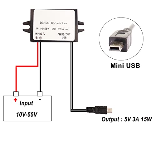 XMSJSIY 12V-48V to 5V Mini USB Step-Down Converter DC Buck Module Adapter 10-55V to 5V 3A 15W Car Power Converter3