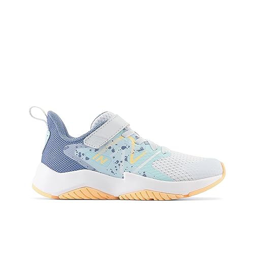 New Balance Sapato infantil unissex Rave Run V2 Hook & Loop, Azul gelo/ciano brilhante/flare solar,