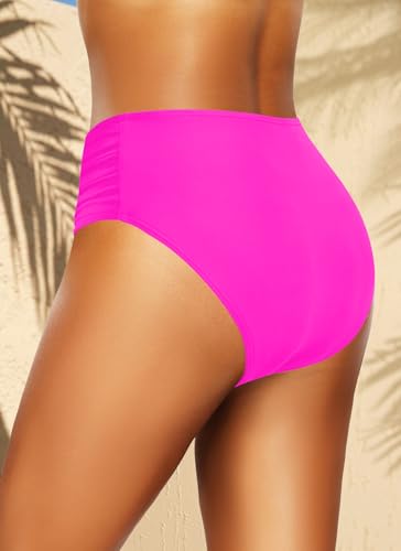 Image of Women Bikini Bottoms Mid Waist Bathing Suit Swimsuit Ruched Swim Bottom | Full Coverage, Full Lining, Shirred, Mid Rise, Tummy Control