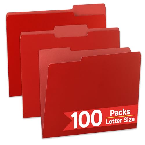 VZCPYTPM 100 Pack File Folder,1/3-Cut Tabs,Red File Folders Letter Size