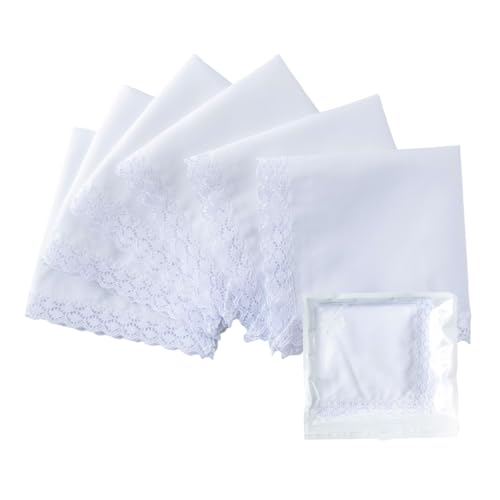 CoCoUSM Womens Handkerchiefs White Cottom Crochet Lace Bridal Wedding Hankies 6 Pieces