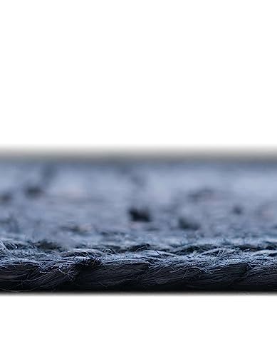 Image of Unique Loom Braided Jute Collection Area Rug - Dhaka (1' 2 inch x 8' Table Runner, Navy Blue)