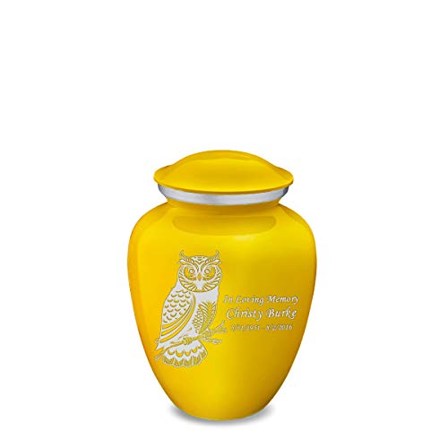 Geturns Embrace Small Personalized Owl Cremation Urns for Human Ashes I Yellow Funeral Urn for Men and Women I Holds up to 44 Cubic Inches