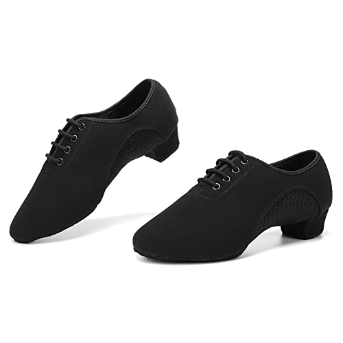 Swdzm Men&Women Ballroom Dance Shoes Lace-Up Closed Toe Latin Modern Performance Dance Practice Teaching Shoes,Mf2805,Heel-1.38'',Black, 6.5 Us #TOP2