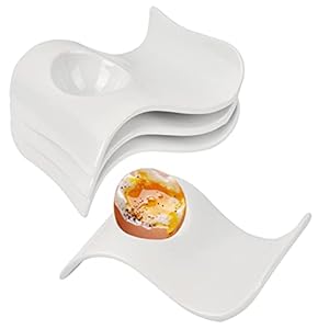 4 stuks eierdopjes porselein eierstandaard eierschaal, 13,5 x 8 x 3,5 cm eierhouder met plank Egg Cup ontbijtset voor zacht hard gekookte eieren voor huis keuken restaurant (wit)