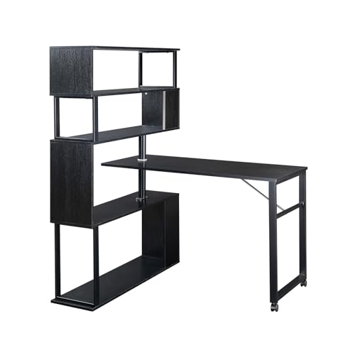 BSKJMMP - Mesa de esquina giratoria en forma de L, color negro, con ruedas de 5 niveles, cuatro métodos de instalación