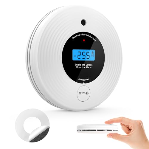 Smoke Detector Carbon Monoxide Detector Combo 10 Year Battery, Smoke Alarm CO Detector with Large Display, Easy Installation