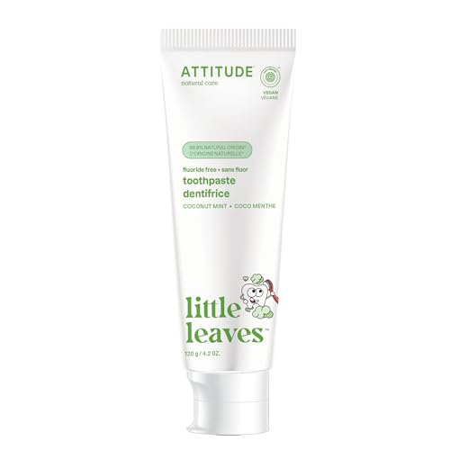 ATTITUDE Kids Fluoride-Free Toothpaste, Made in Canada, Plant- and Mineral-Based Ingredients, Vegan, Cruelty-Free and Sugar-Free, Coconut & Mint, 120 Grams
