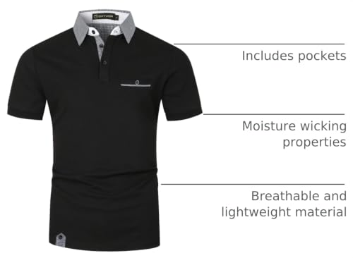 Image of GHYUGR Men's Polo Shirts Short Sleeve Slim Fit Polo Casual Plaid Splice T-Shirts