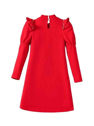 SweatyRocks Girl's Pearls Puff Long Sleeve Dress Mock Neck Birthday Fall Dresses with Bowknot Bag2