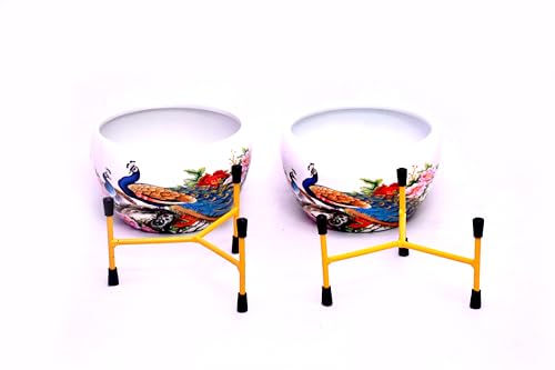 Image of Amazon Brand - Solimo Tripod Stand | Set of 2 | Peacock Design | Multicolor | Iron