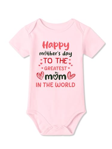 BesserBay Baby Boys First Mothers Day Cutes To The World's Greatest Mom Onesie Newborn Happy Pink Outfits 3-6 Months