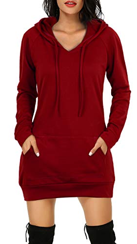 Bepei Sweaters For Women,Juniors Front Pocket Tunic Hoodies Casual Loose Long Sleeve Round Neck Tops Pilates Yoga Holiday Travel House Wear Red Xl #TOP1