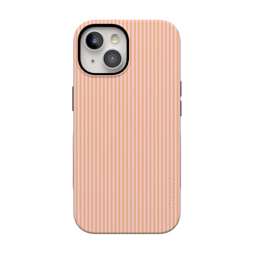 Casely iPhone 15 Plus Case | Stripes and the City | Orange & Pink Pinstripe | Bold Protective Design | Compatible with MagSafe