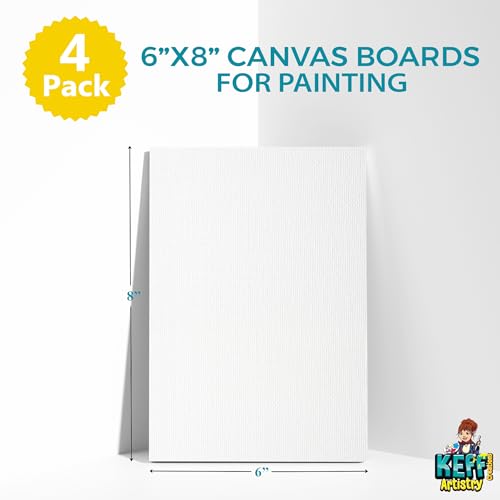 KEFF Canvas Boards for Painting - 6x8 4-Pack Bulk Canvas Panels, 100% Cotton Triple Primed Small Canvases for Painting Supplies, Acrylic, Oil, Watercolor & Tempera - Thumbnail 2