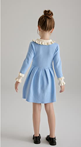 SMILING PINKER Girls Dresses Ruffle Peter Pan Collar Sweater Long Sleeve Knit Pleated Dress4