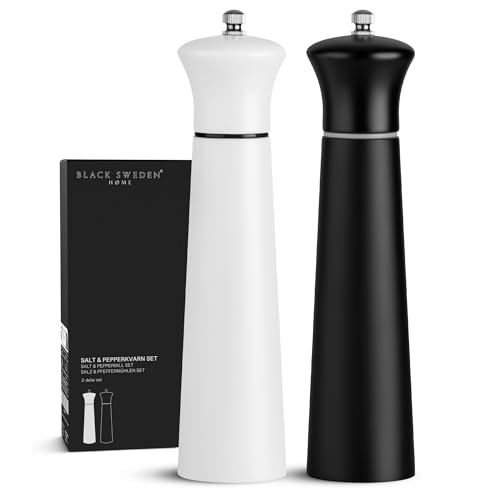 Black Sweden Home Macina Sale e Pepe in Legno - Set Sale e Pepe Elegante - Macinino per Pepe con Design Nero e Bianco - Macina Spezie in Ceramica - Nordic Style - Perfetto per Tavola Moderna