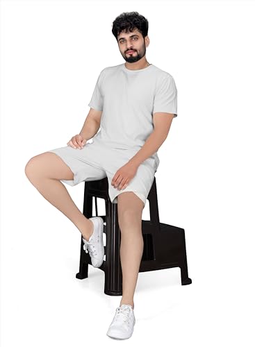 Image of ELLITI Cotton Blend Solid Casual Round Neck Half Sleeve Oversized Co-ord Set Men's, Pyjama Set, Sleepwear Loungewear T-Shirt and Shorts Combo for Men, Night Wear for Men, Night Suit for Men's