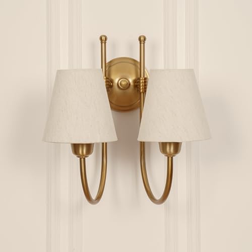 Image of Divine Trends Double Hockey Wall Light Antique Brass Finish with Off White Shade for Living Room, Bedroom, Home Decoration Wall Lamp - Pack of 1