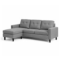 CONCEPT USINE Canapé d'angle Belfast 3 Places Tissu Aspect Lin Gris Foncé