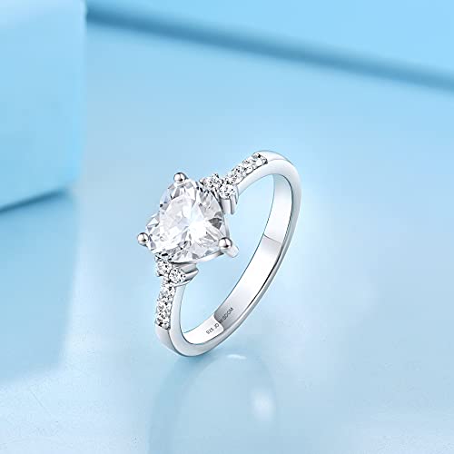 JO WISDOM Women Rings,925 Sterling Silver Heart Shaped Promise Engagement Rings for Women with 7.5mm 5A Cubic Zirconia Statement Rings for Women3
