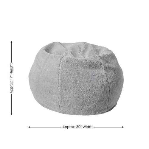 Pemberly Row Small Faux Sherpa Bean Bag Chair, Gray Cover, 30"x30"x18", Lightweight Refillable Polystyrene Bead Fill, Removable Washable Slipcover, Kids and Teens Floor Seating, Portable Lounge Chair - Image 3