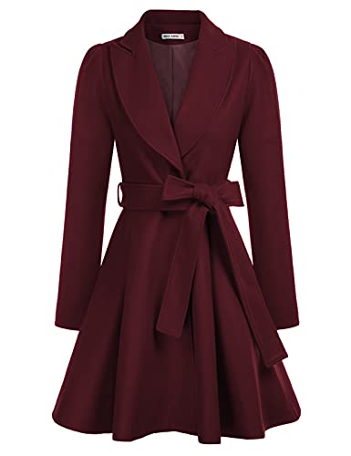 Grace Karin Women's Classic Trench Coat Sexy V Neck Swing Hem Overcoat With Belt Wine Red M #TOP5