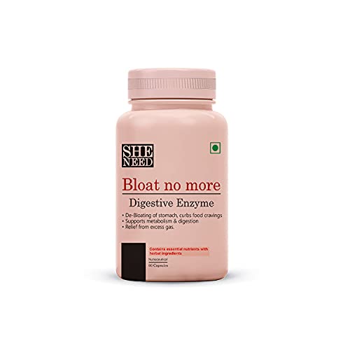SheNeed Bloat No More-Digestive Supplement with Herbal Essential for Bloating | Improves Digestion | Constipation Relief | Bloating & Acidity | Improve Digestive Health - 60 Capsules (B0CRNJV92R) Amazon Price History, Amazon Price Tracker
