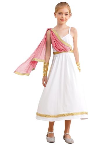 Runhomal Costume Greek Costume Romanzo Set Braccio Carnevale Festa A Tema Halloween 6-16 Anni Rosa 13-14 anni