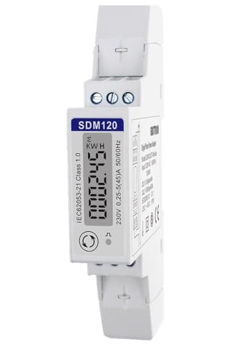 Medidor de electricidad monofásico Eastron SDM120 Modbus Carril DIN 45 Amp kWh Pulse Modbus RS485 RTU. Pantalla LCD retroiluminada digital. MID/Calibrado