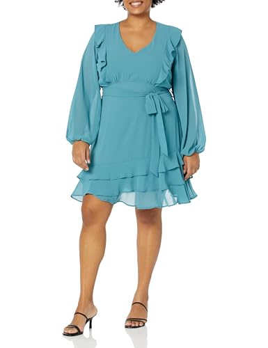 City Chic Plus Size Dress Pretty Ruffle,in Peacock,Size 16