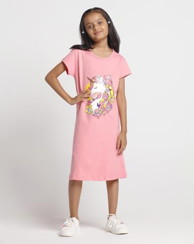 Image of T2F Girls Cotton Printed Regular Fit Knee Length Nightgown (Pack of 3)