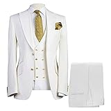 Men Jacket Vest Pant Profession Business Suit Single Breasted Two Buttons Wedding Tuxedo Sets Annual Party Prom Blazer (White,X-Large,5,OZ)