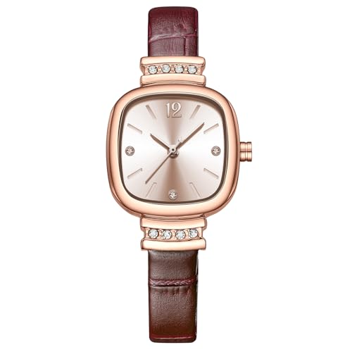 RORIOS Women's Minimalist Watches Small Square Wristwatch Analogue Quartz Watch Ladies Elegant Wrist Watch with Stainless Steel Strap for Women Brown