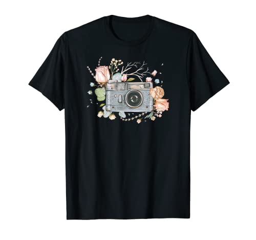 Vintage Camera Art Rose Petals Photographer Love T-Shirt