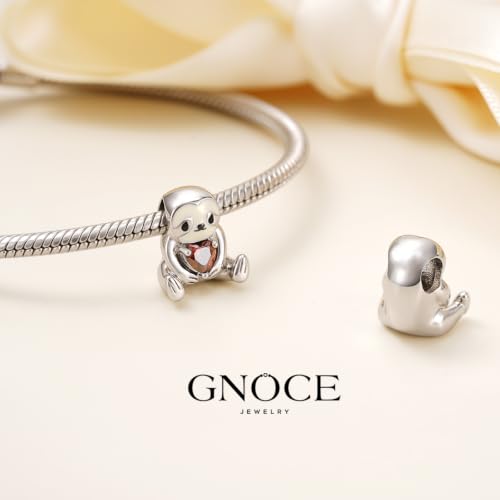 Image of GNOCE Embraces Heart Gemstone Bead Charms 925 Sterling Silver Rabbit Horse Triceratops Snake Monkey Cat Platypus Sloth Bear Pig Yak Ghost Matryoshka Doll Jewelry Gift for Women