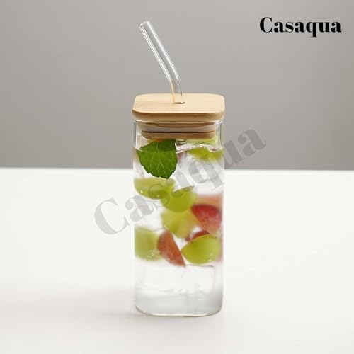 Image of Glass Tumbler with Bamboo Lid & Straw - 350ml, Set of 1, Drinking Glasses with Handle, Borosilicate Glass Cups for Iced Coffee, Bubble Tea, Boba, Juice, Smoothies & Water