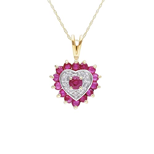 Ivy Gems 9ct Yellow Gold Ruby & 0.015ct Diamond Heart Pendant with 46cm Chain