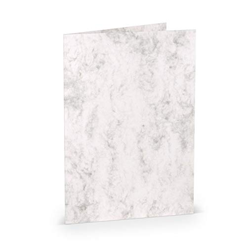 PAPERADO 50 Faltkarten DIN A5 - Grau Marmora Marmor Weiß - 220 g/m² - 14,8 x 21 cm - Blanko Doppelkarten Klappkarten Einladungskarten