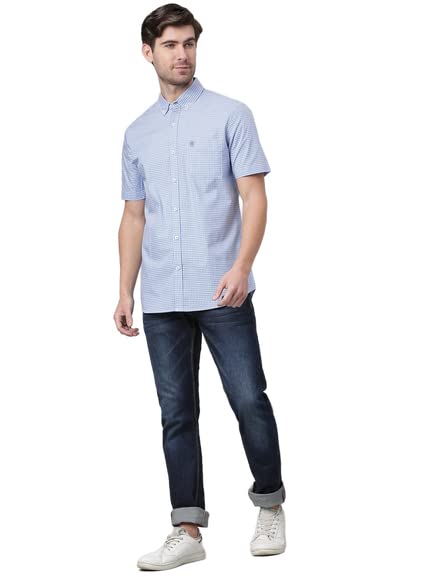 Image of Thomas Scott Men's Checkered Regular Fit 100% Cotton Casual Shirt with Button Down Collar and Half Sleeve
