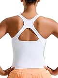 RUNNING GIRL White Sports Bras for Women High Impact, Racerback Molded Cup Yoga Tank Tops for Women with Removable Pads(3073_White_M)