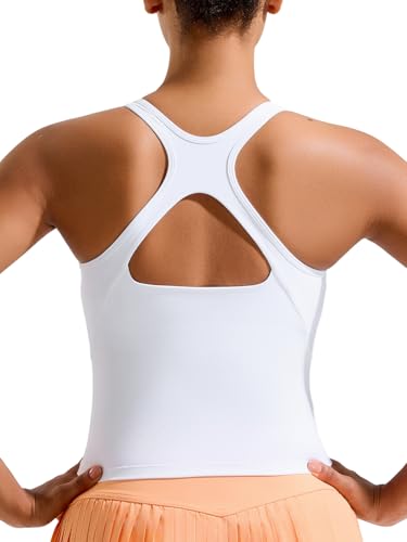 RUNNING GIRL White Sports Bras for Women High Impact, Racerback Molded Cup Yoga Tank Tops for Women with Removable Pads(3073_White_M)