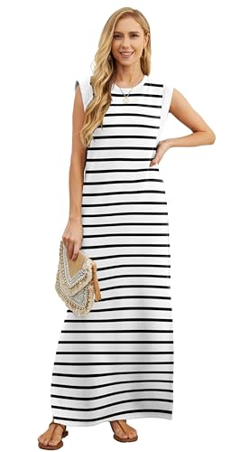 Image of GRECERELLE 2026 Women Year-Round Casual Round Neck Loose Split Wrinkle-Free Long Maxi Vacation Dress with Pockets (XXS-4XL)