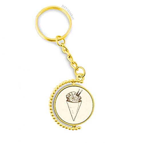 Chopsticks Sesame Cone Ice Cream Metal Connector Key Chain Ring Accessory Golden Keyholder