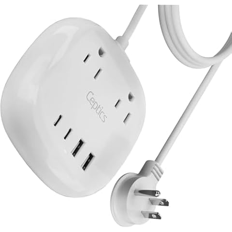 Ceptics Compact Travel-Sized USB Power Strip with Surge Protection, Grounded Dual USB and USB-C Ports, 21W Total Output, and 5-Foot Cord – Ideal Charging Cover