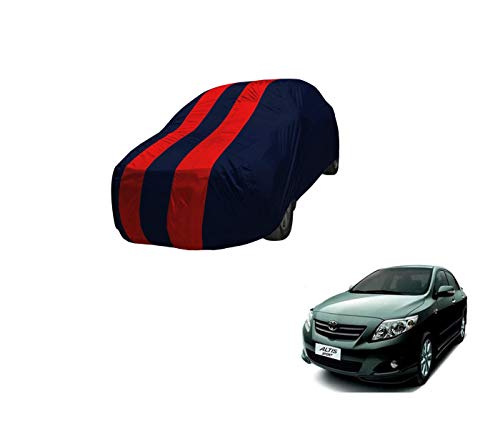 Image of Auto Hub Car Cover Compatible with Corolla Altis with Mirror Pocket,Triple Stitched, Weather Proof, Corolla Altis Car Cover- Navy-Red