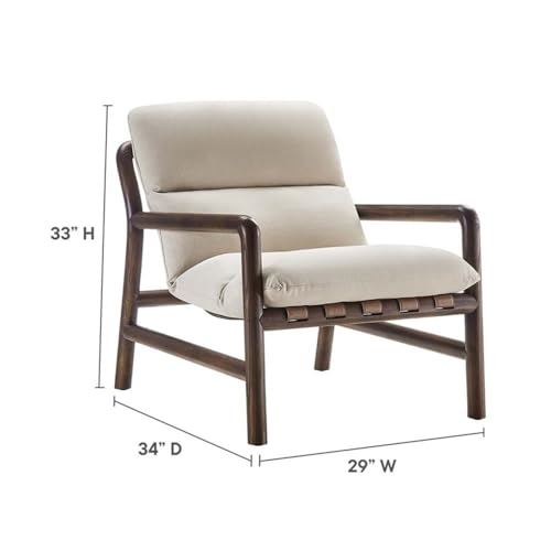 Sillón moderno tapizado beige con estructura de madera miniatura 3