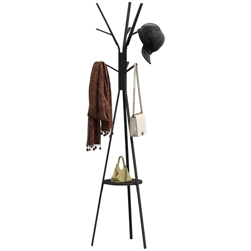 HOMCOM Perchero de Pie Forma de Árbol Perchero para Ropa de Metal con 9 Ganchos y Estante Perchero Vintage para Dormitorio Salón 45x45x180 cm Negro