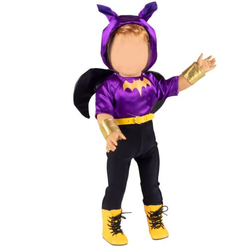 Dress Along Dolly Batgirl Inspired Doll Outfit (6 Piece Set) - Super Hero Girl Friends Dc Comics Inspired Costume Fits All 18" Dolls - Includes Clothes & Accessories - Premium Quality Apparel #TOP23